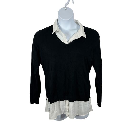Adrianna Papell Twofer Black White Sweater Size Large Faux Layered Knit Top - Picture 4 of 12